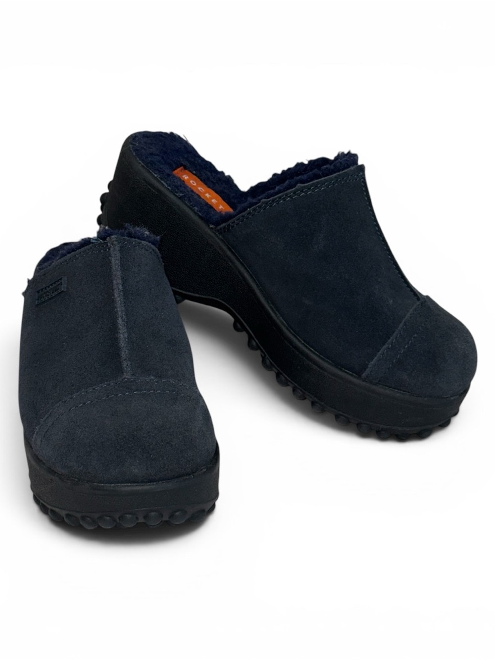Rocket Dog Fran Navy Suede Platform Clogs Fuzzy Lined Mules 90s Y2K Size 6 - Picture 2 of 12